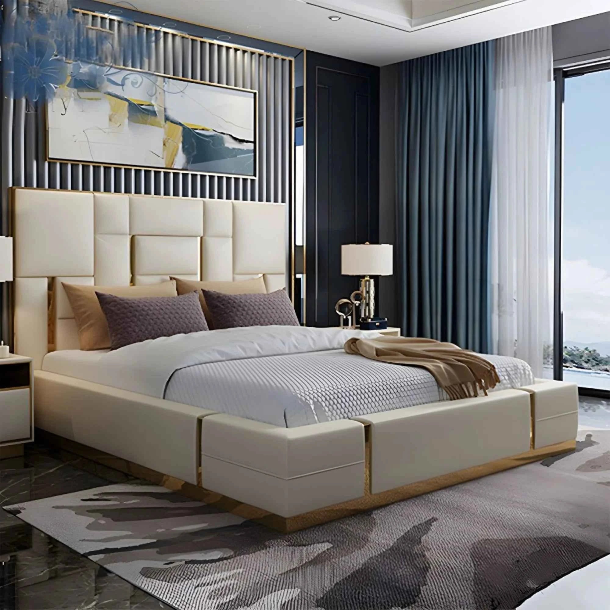 Donald Upholstered Bed In Leatherette - Luxe Maple