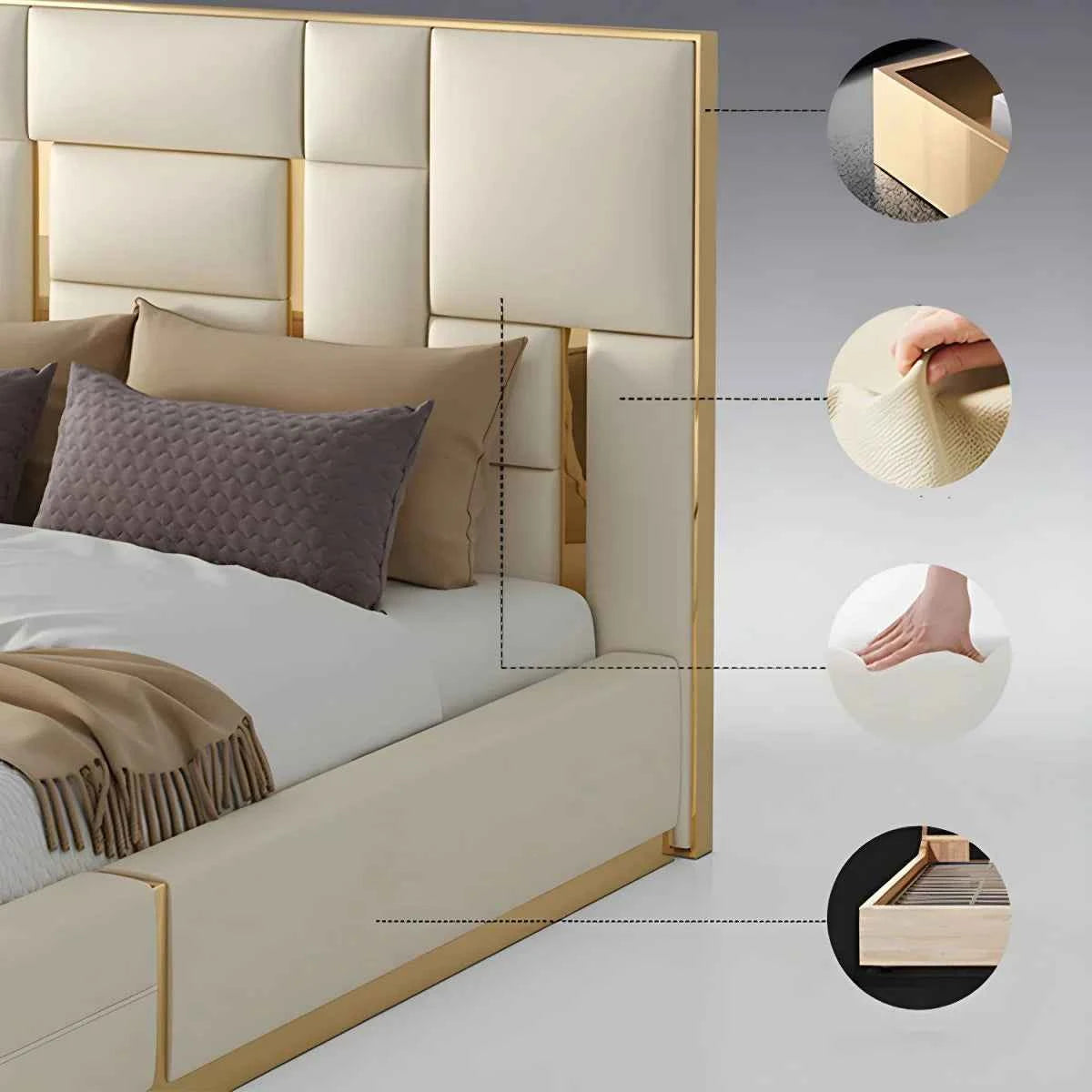 Donald Upholstered Bed In Leatherette - Luxe Maple