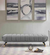 Foster Straight Bench in Grey Suede- Luxe Maple