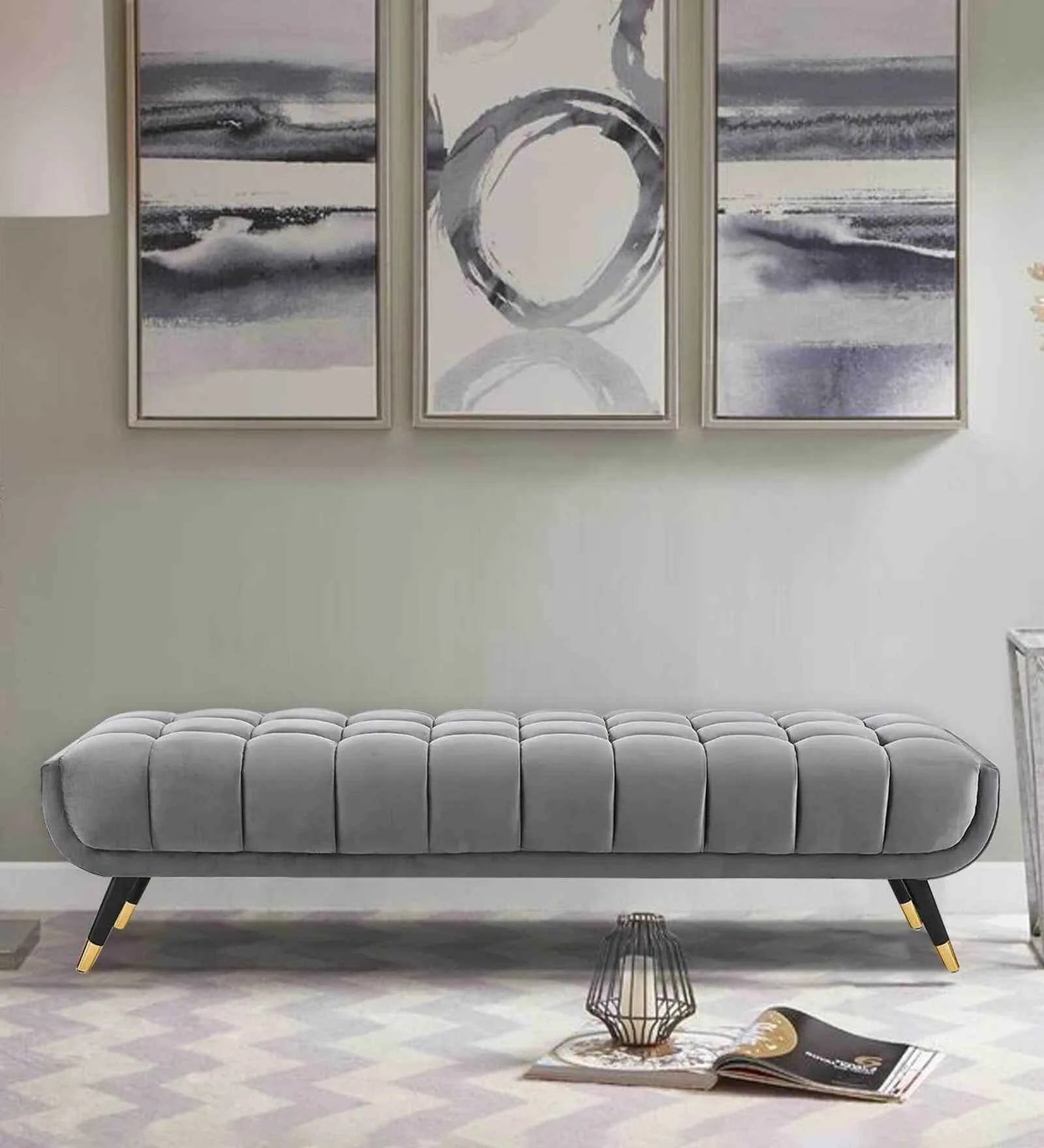 Foster Straight Bench in Grey Suede- Luxe Maple