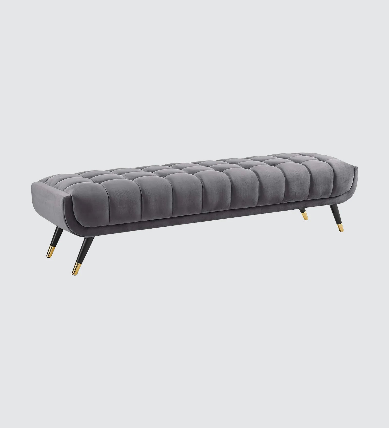 Foster Straight Bench in Grey Suede- Luxe Maple - Luxe Maple