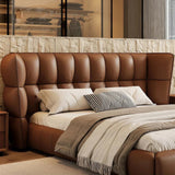 Grandeur Premium Upholstered Bed in Leatherette | Premium Bed - Luxe Maple