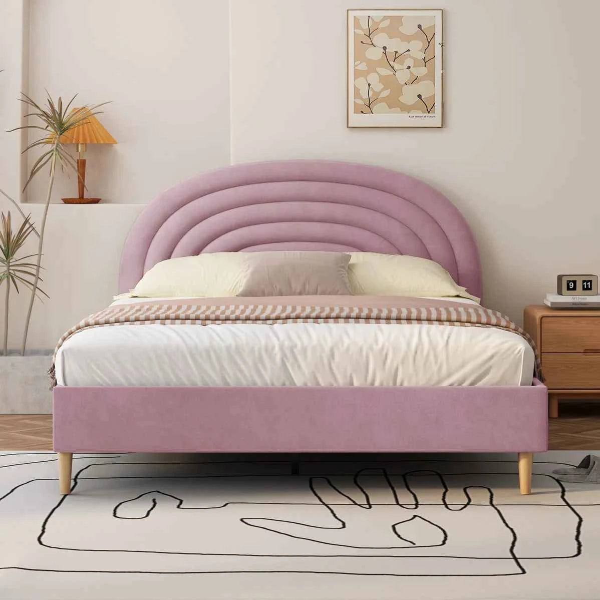 Hero Upholstered Non Storage Bed In Brooklyn - Luxe Maple