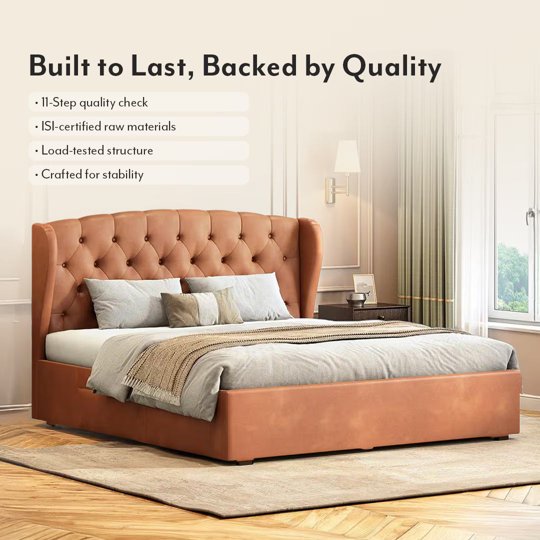 Homely Upholstered Beds In Leatherette - Luxe Maple