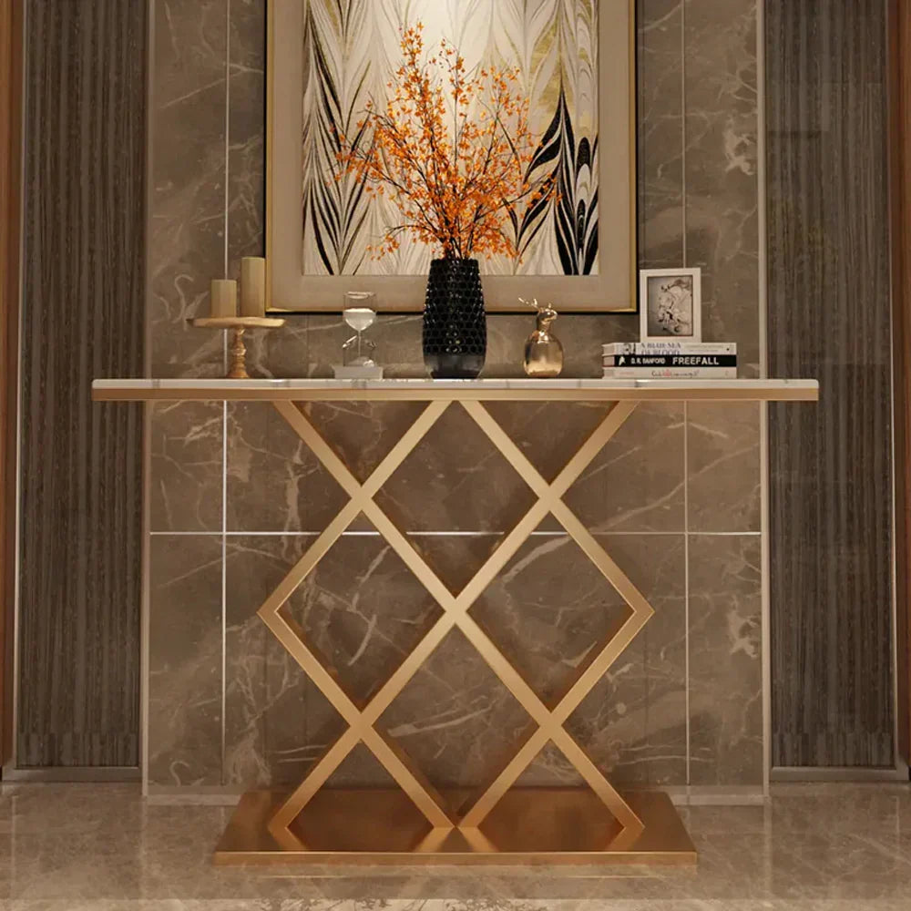 Lucfier Golden Console Table - Stainless Steel - Luxe Maple
