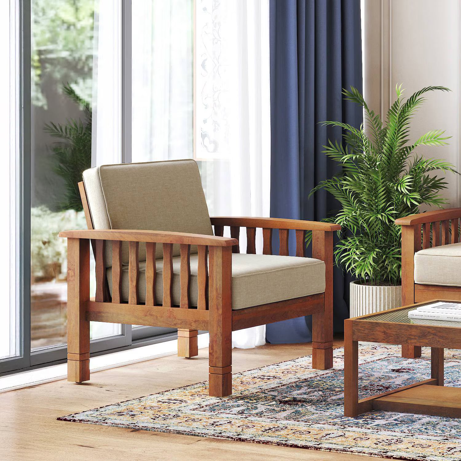 Jackson Wooden Sofa Set in Beige Suede - Luxe Maple - Luxe Maple