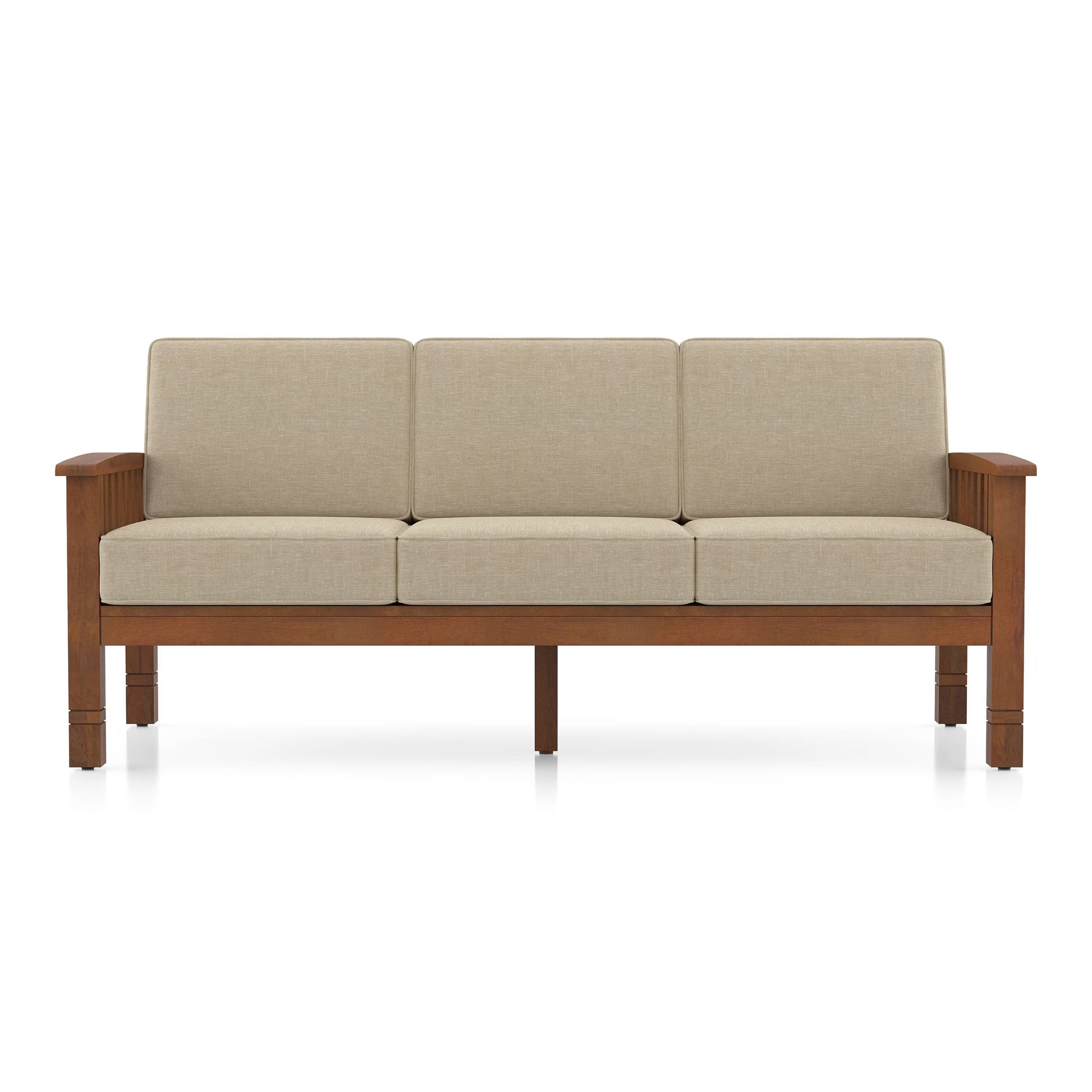 Jackson Wooden Sofa Set in Beige Suede - Luxe Maple - Luxe Maple