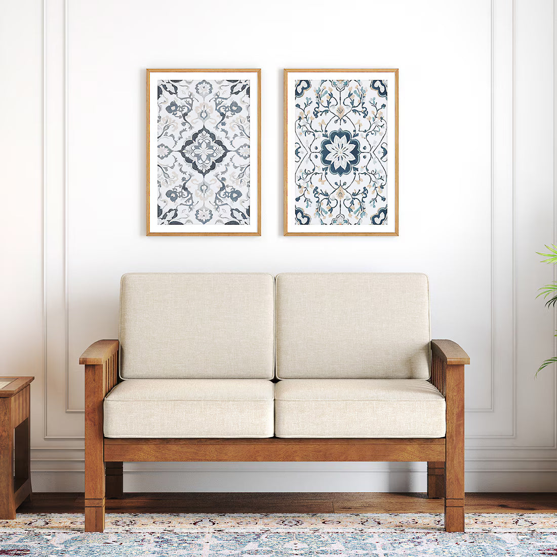 Jackson Wooden Sofa Set in Beige Suede - Luxe Maple - Luxe Maple