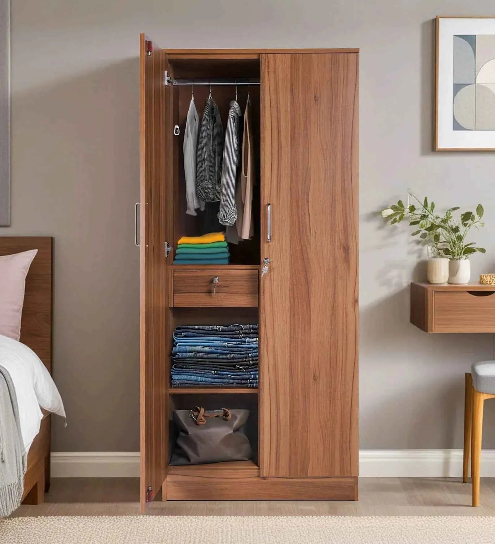 Kelly 2 Door Wardrobe In Walnut - Luxe Maple