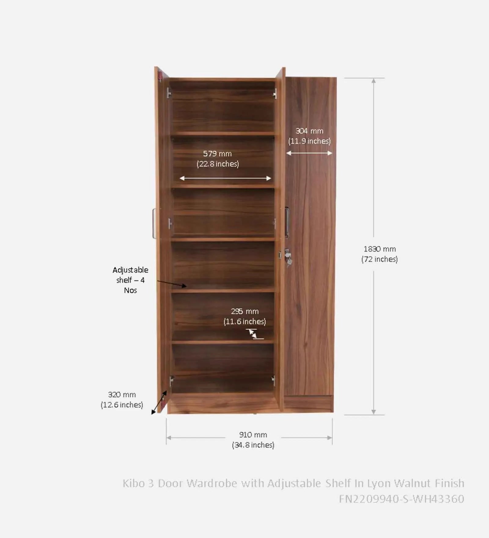 Kelly 3 Door Wardrobes In Walnut - Luxe Maple