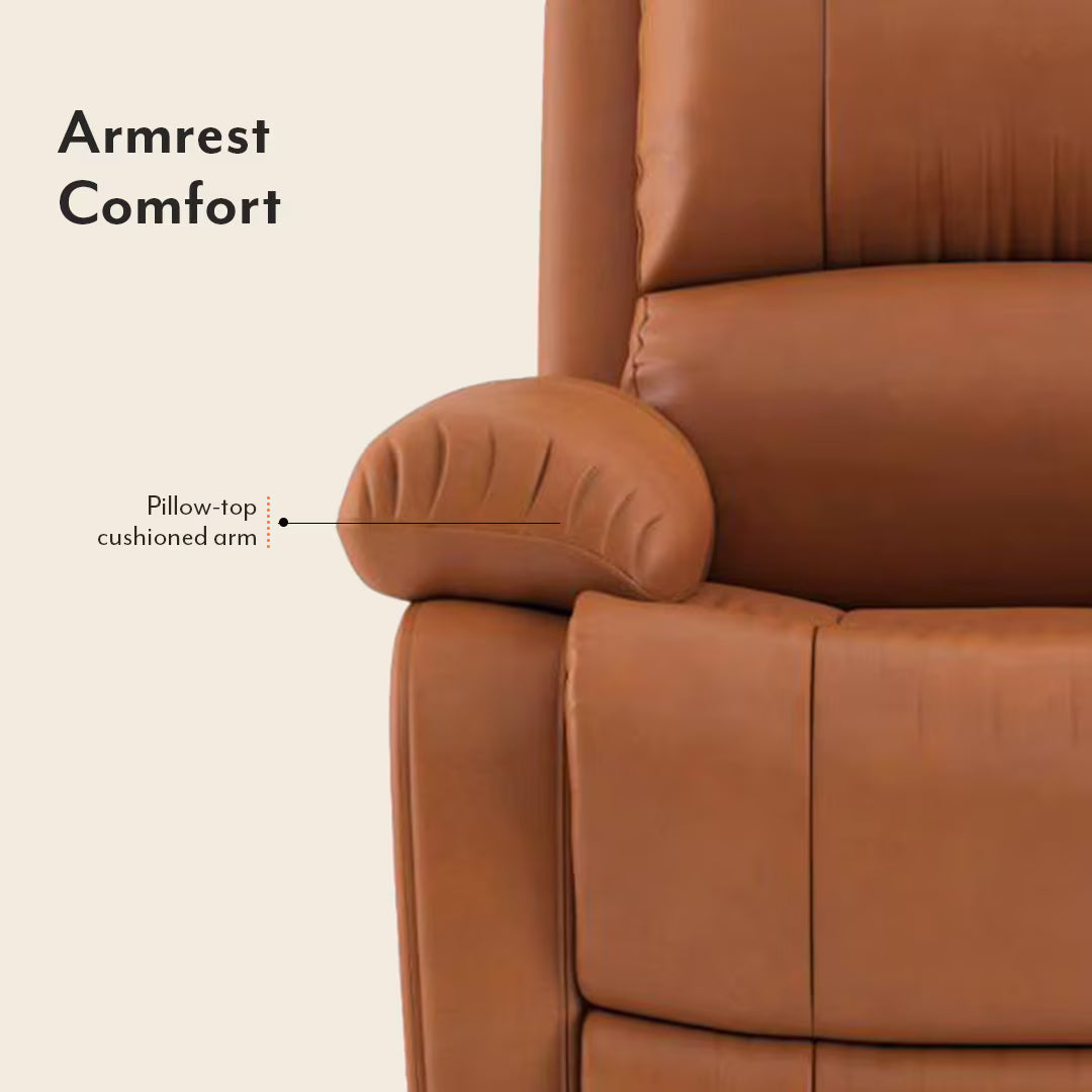 Lebo Premium Leatherette On Seater Manual Recliners In Tan - Luxe Maple