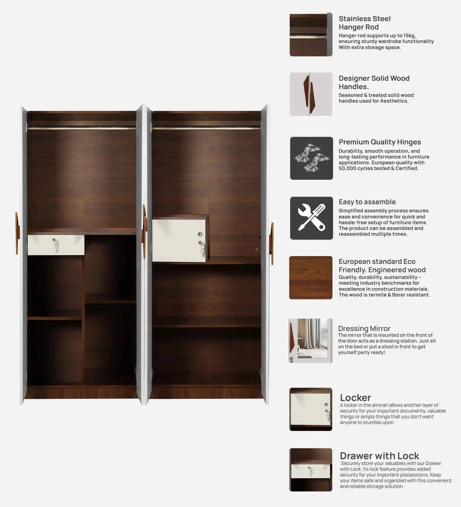 Lexus 4 Door Wardrobe In White & Walnut - Luxe Maple