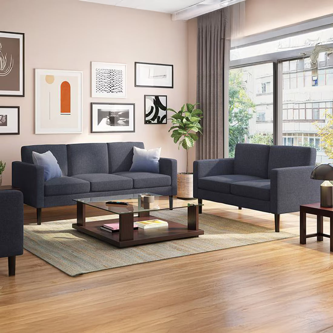 Lixer Straight Light Sofa Set in Suede - Luxe Maple - Luxe Maple
