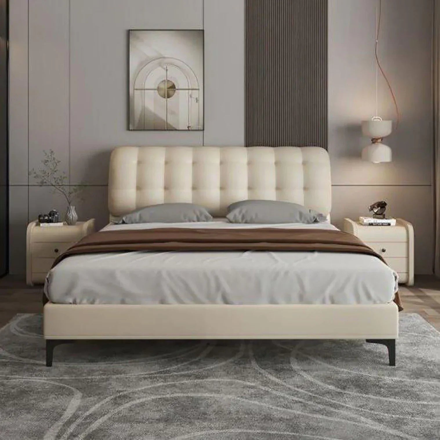 London Luxury Upholstered Bed in Leatherette | Modern Bed - Luxe Maple