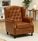 Lord Leather Chesterfield Wing Chair In Tan - Luxe Maple
