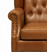 Lord Leather Chesterfield Wing Chair In Tan - Luxe Maple