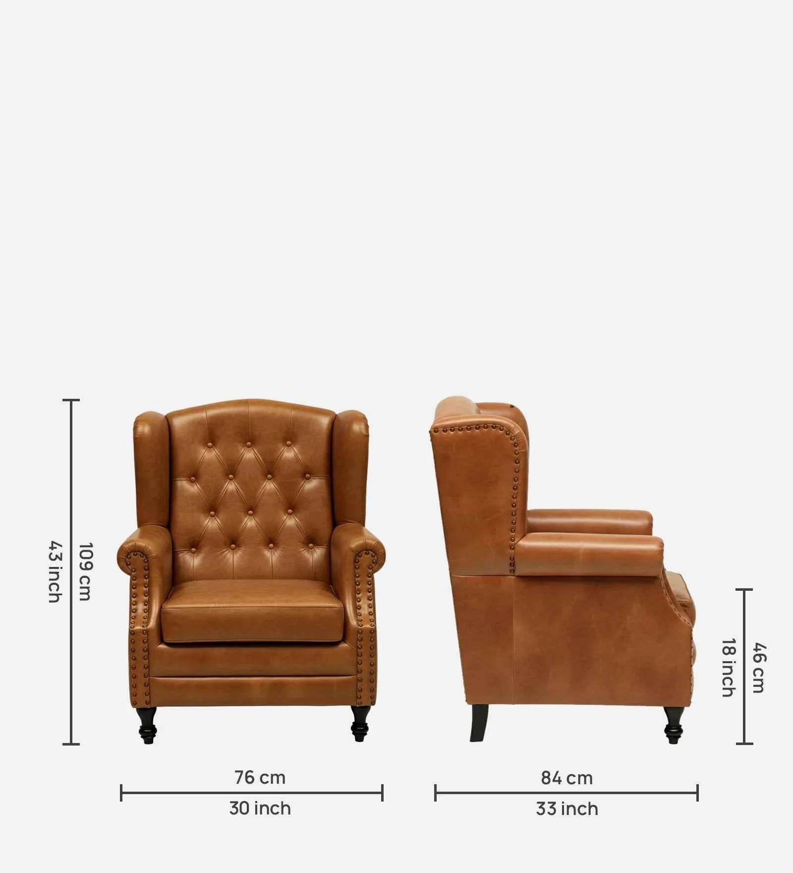 Lord Leather Chesterfield Wing Chair In Tan - Luxe Maple