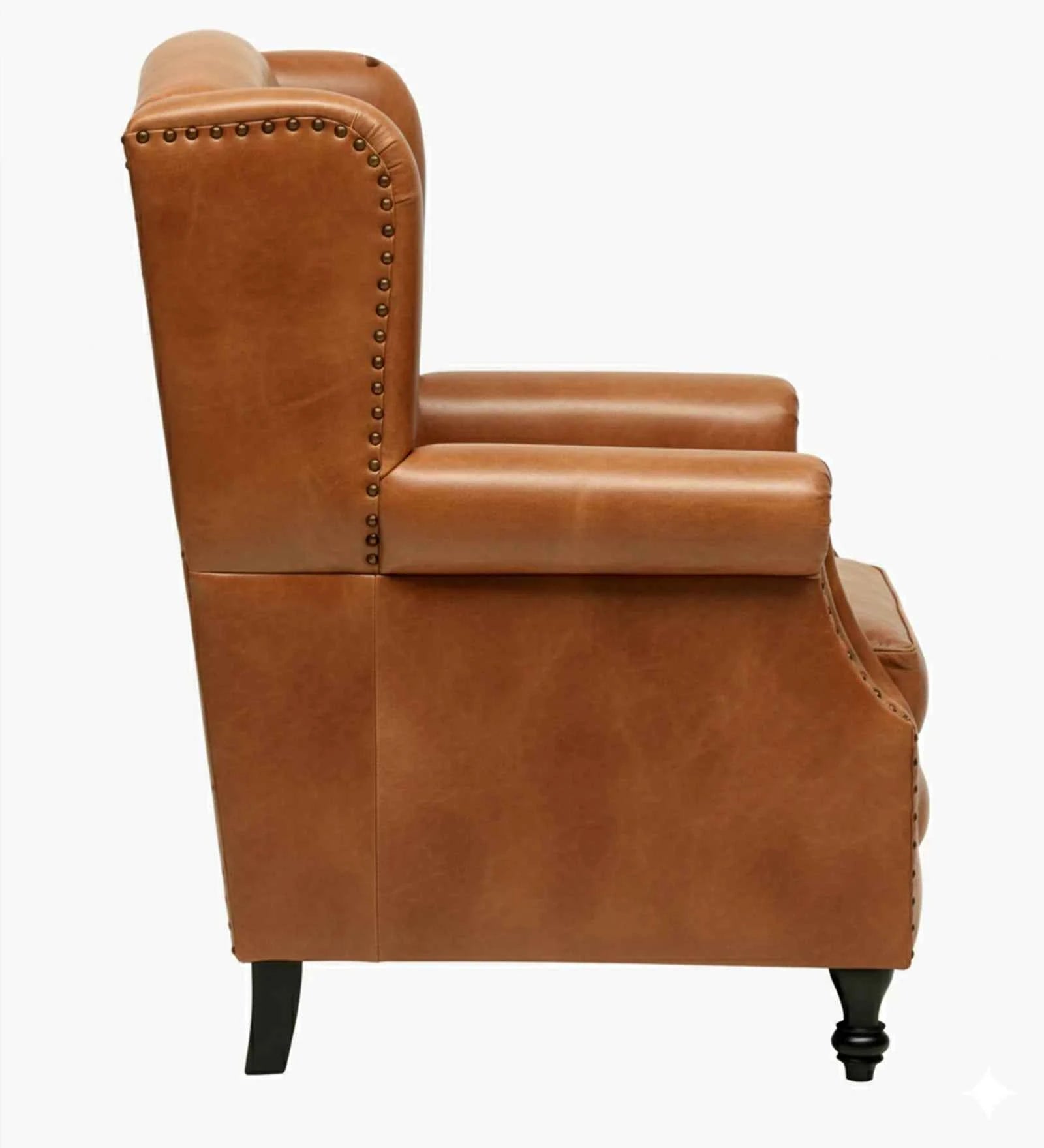Lord Leather Chesterfield Wing Chair In Tan - Luxe Maple