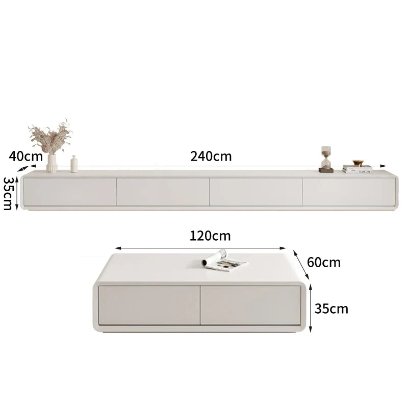 Kello Luxury TV Unit and Coffee Table in White - Luxe Maple