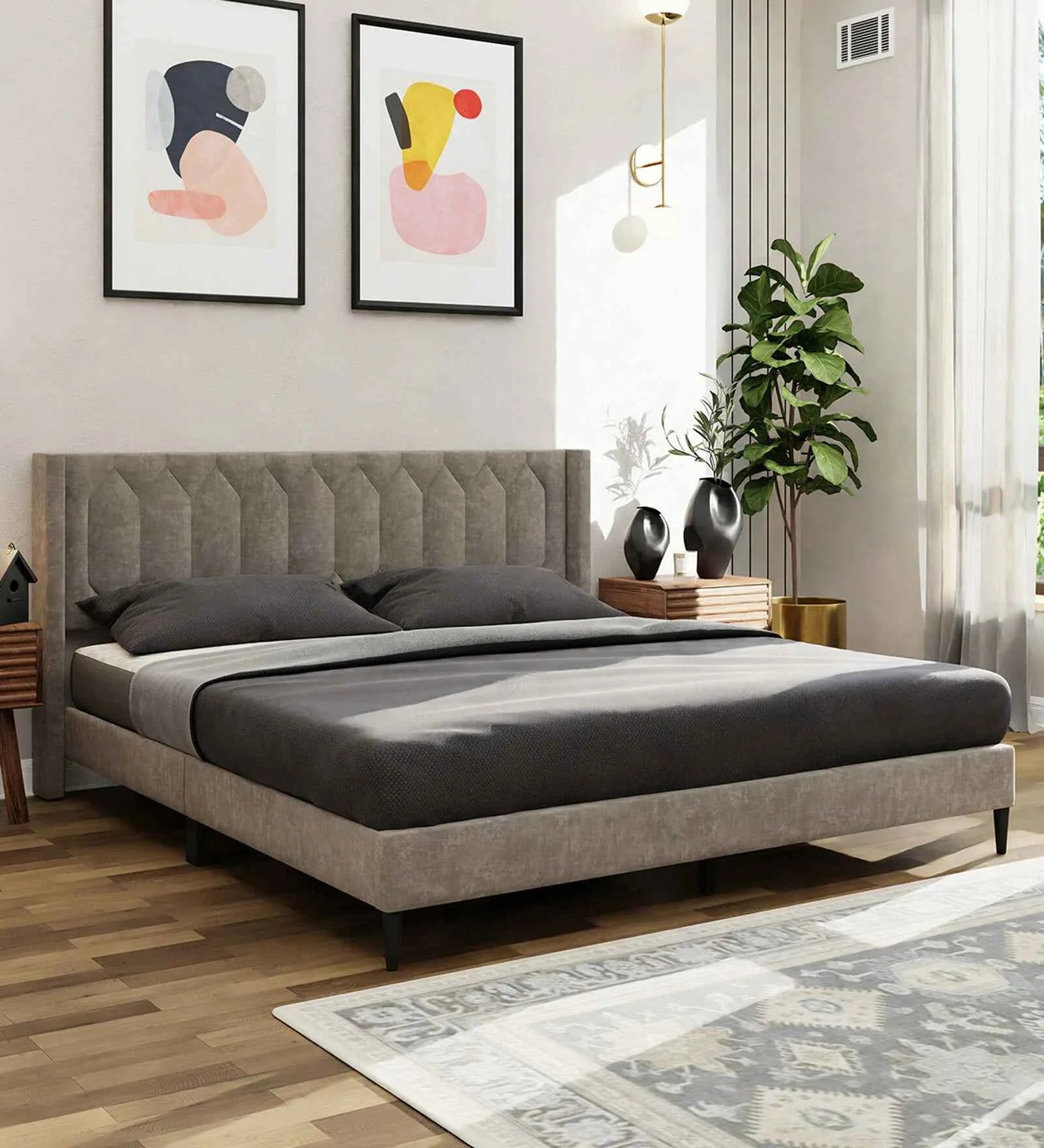Madox Upholstered Non Storage Bed In Suede - Luxe Maple