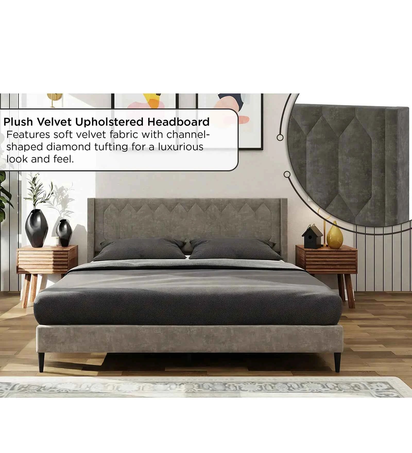 Madox Upholstered Non Storage Bed In Suede - Luxe Maple