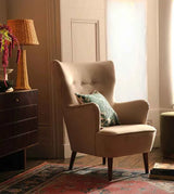 Marco Wing Chair In Brown Suede - Luxe Maple