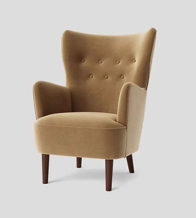 Marco Wing Chair In Brown Suede - Luxe Maple