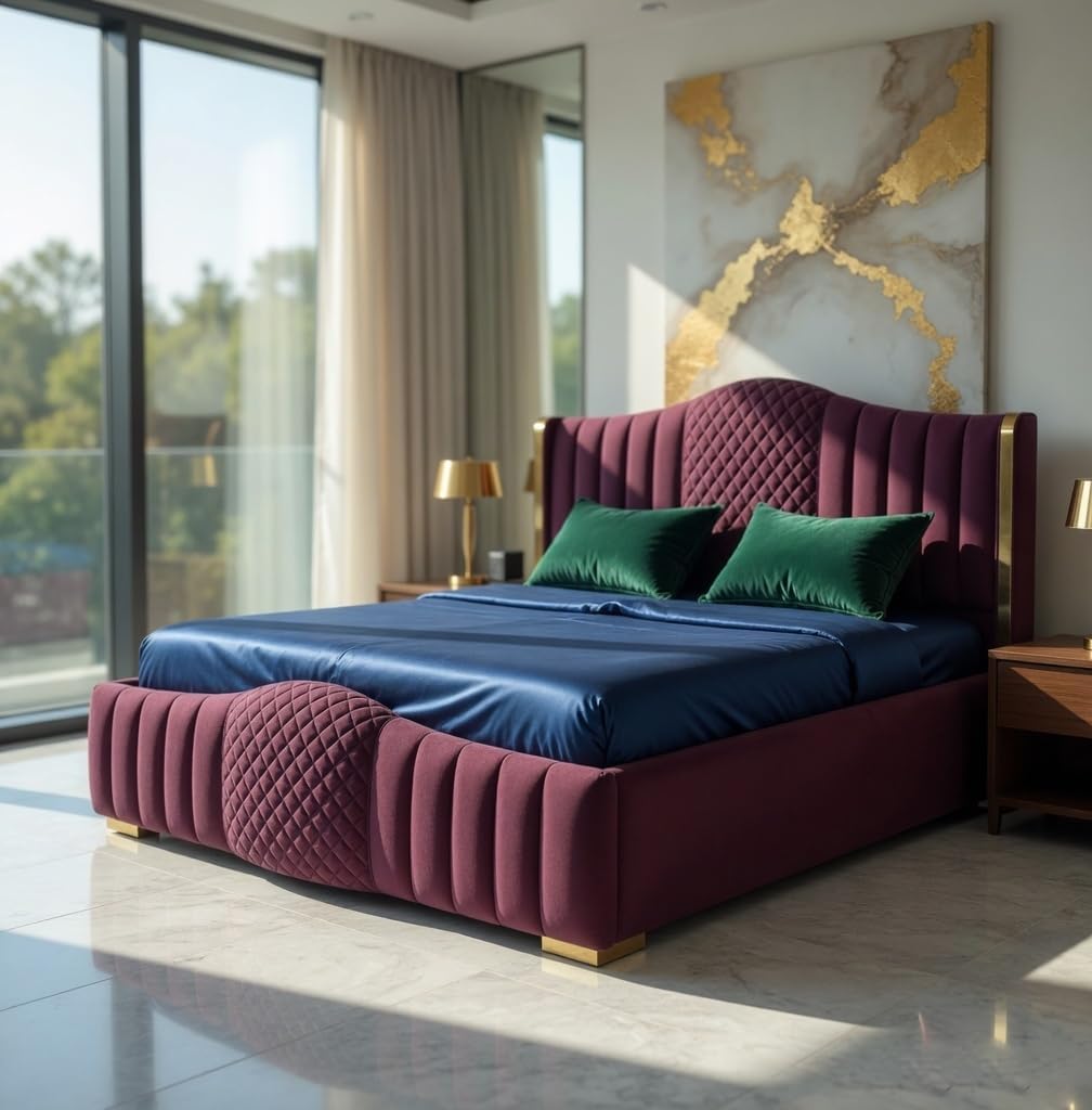 Mario Luxury Upholstered Bed in Suede | Premium Bedroom Bed - Luxe Maple