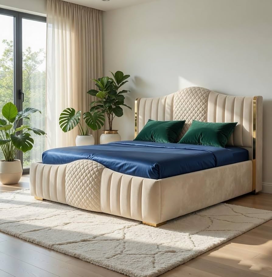 Mario Luxury Upholstered Bed in Suede | Premium Bedroom Bed - Luxe Maple