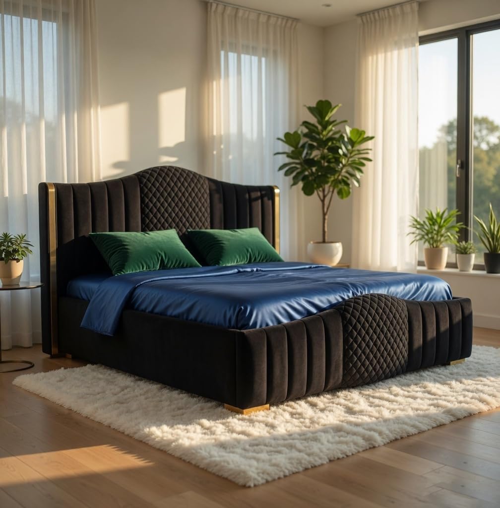 Mario Luxury Upholstered Bed in Suede | Premium Bedroom Bed - Luxe Maple