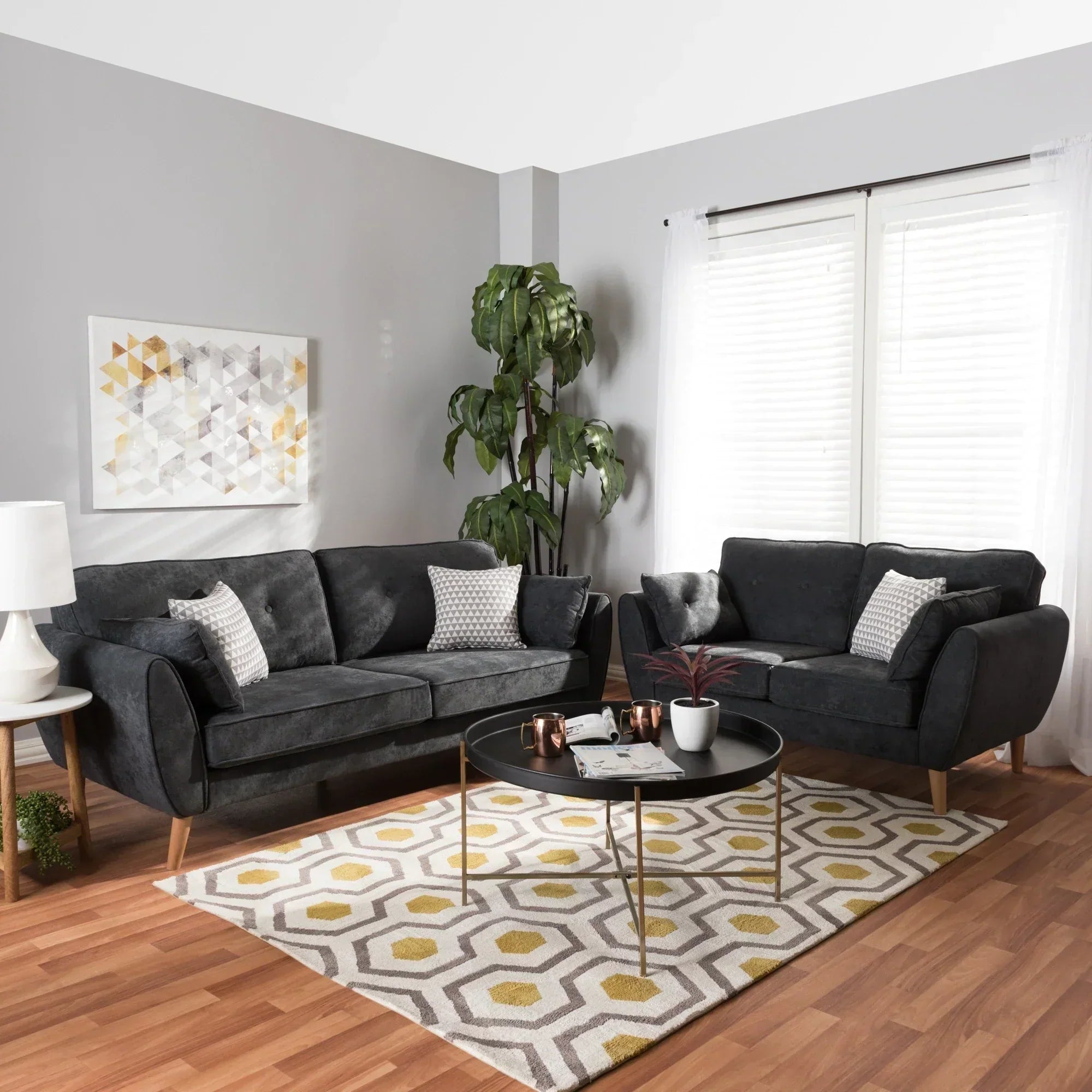 Baxton Straight Line Sofa Set in Suede - Luxe Maple