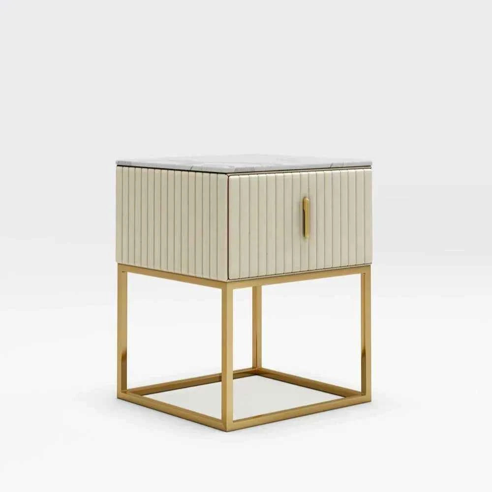 Mexican Side Table With Marble Top & Stainless Steel Base