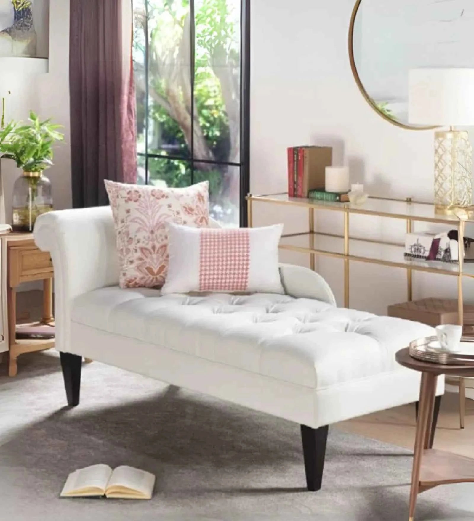 Mosco Velvet Chaise Lounger in White - Luxe Maple