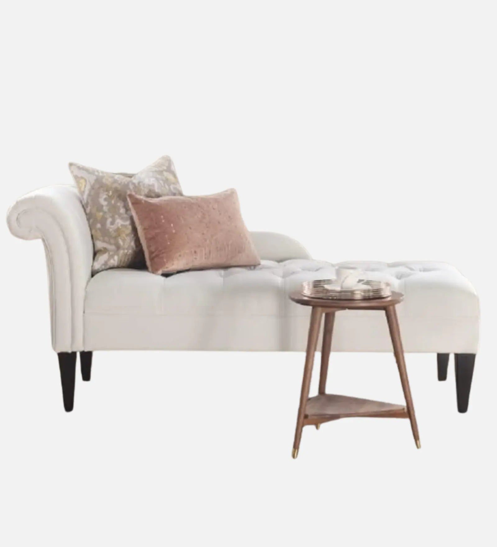 Mosco Velvet Chaise Lounger in White - Luxe Maple - Luxe Maple