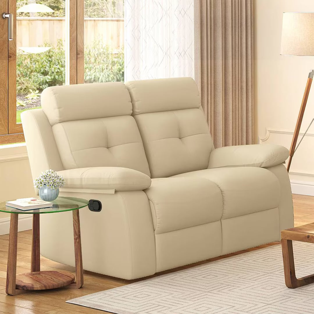 Raphel Leatherette Two Seater Manual Recliner In Off White - Luxe Maple