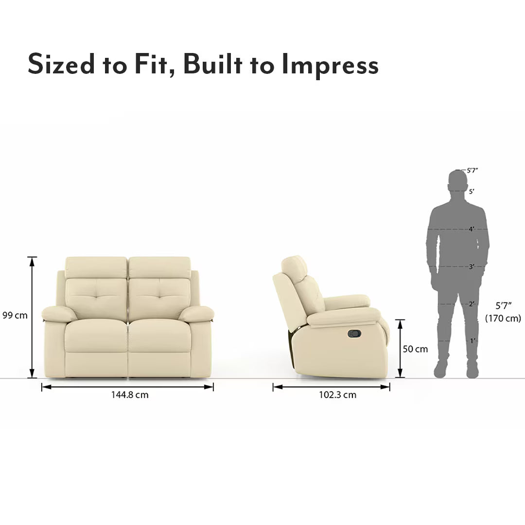 Raphel Leatherette Two Seater Manual Recliner In Off White - Luxe Maple
