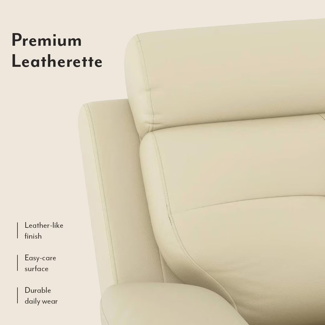 Raphel Leatherette Two Seater Manual Recliner In Off White - Luxe Maple