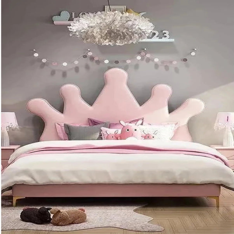 Tulip Upholstered Kids Bed Without Storage in Suede - Luxe Maple
