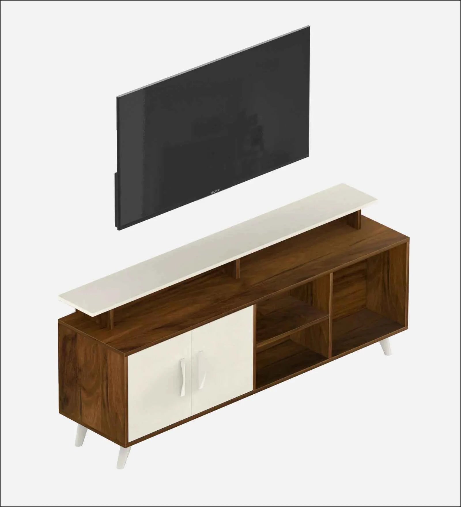 Skido Tv Unit In White & Walnut - Luxe Maple