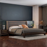 Taskh Solid Wood Non Storage Bed In Walnut Finish - Luxe Maple