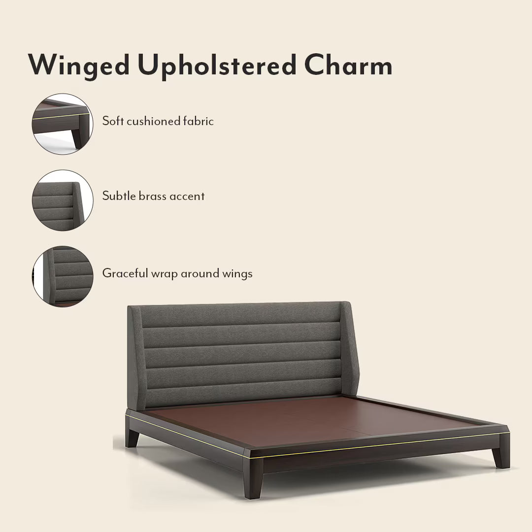 Taskh Solid Wood Non Storage Bed In Walnut Finish - Luxe Maple