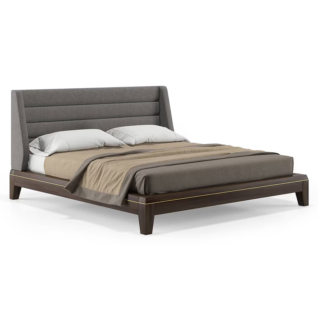 Taskh Solid Wood Non Storage Bed In Walnut Finish - Luxe Maple