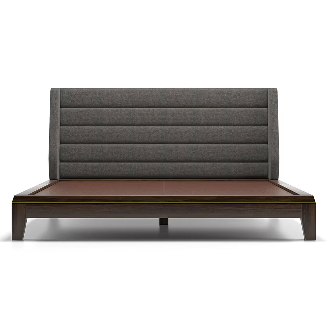 Taskh Solid Wood Non Storage Bed In Walnut Finish - Luxe Maple