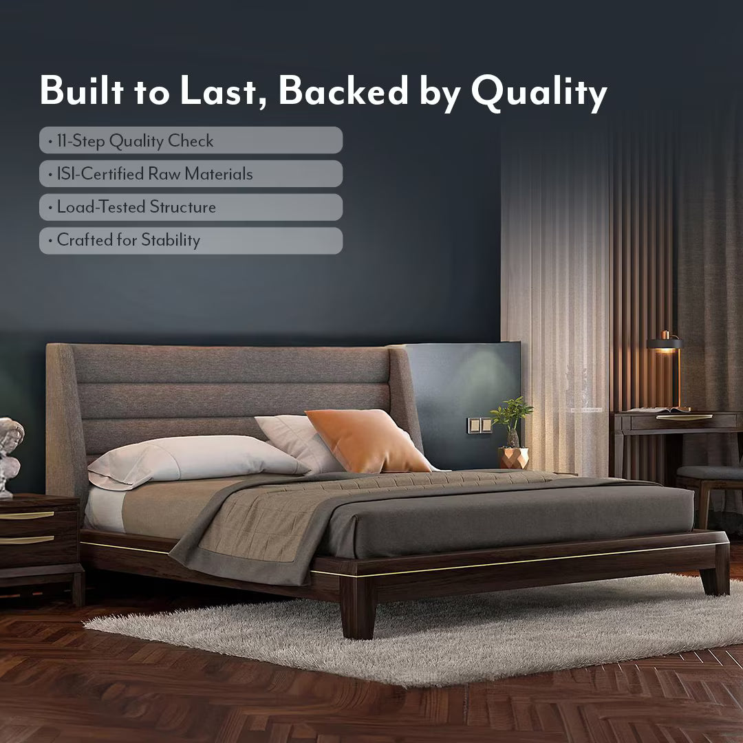 Taskh Solid Wood Non Storage Bed In Walnut Finish - Luxe Maple