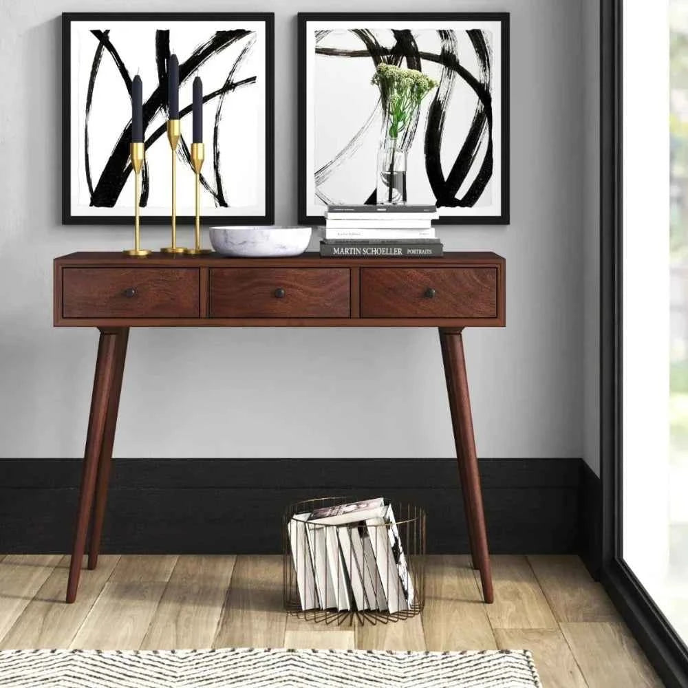 Tie 3 Door Study Table In Solid Wood - Luxe Maple