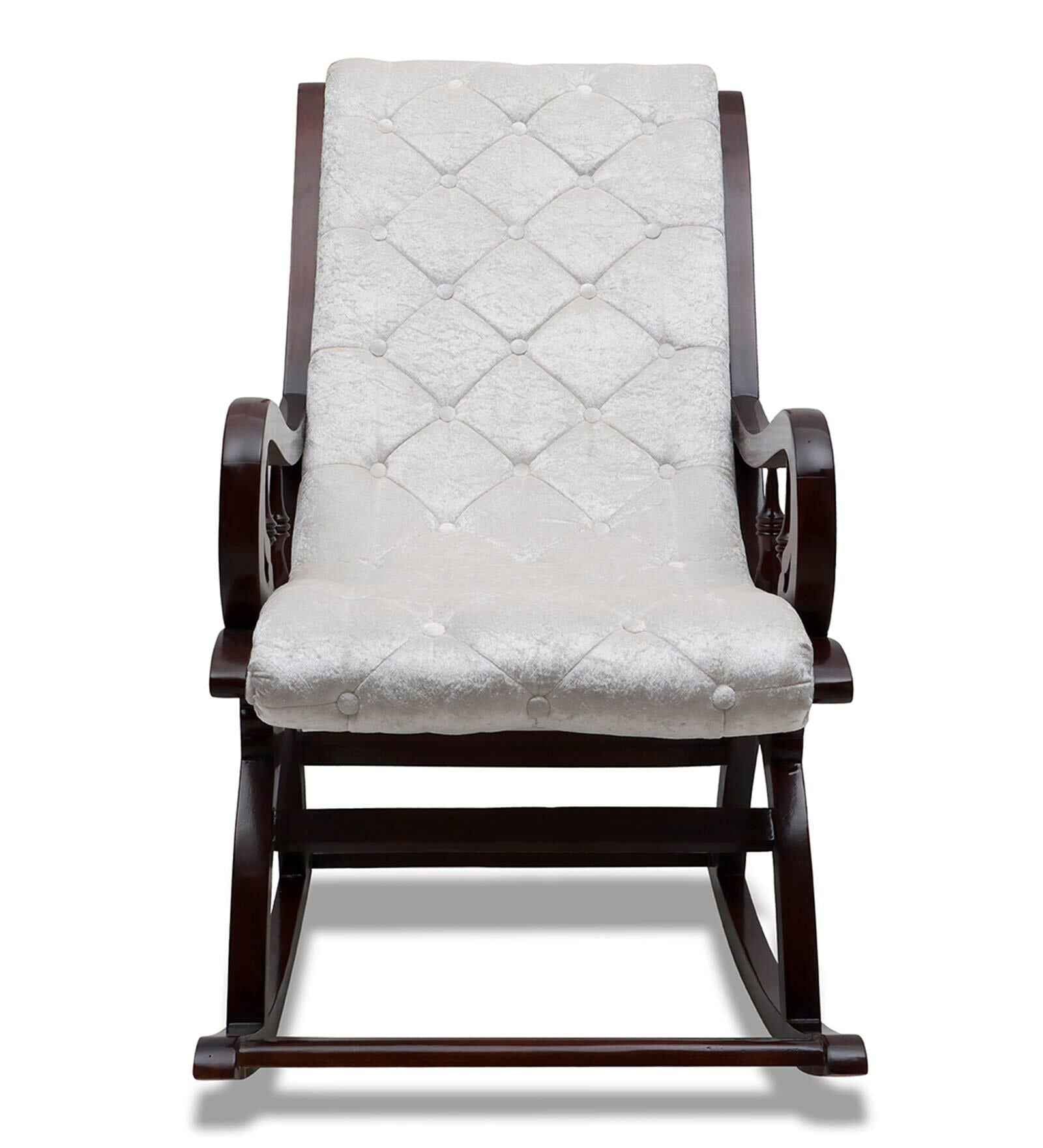 Trance Solid Wood Rocking Chair In Green Suede - Luxe Maple