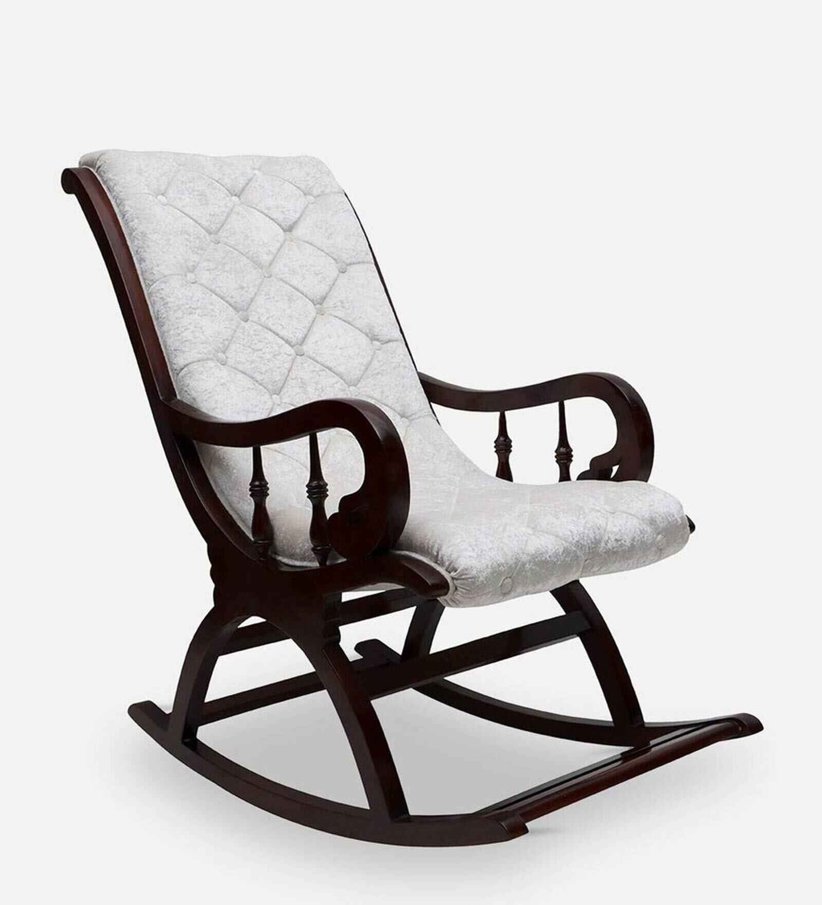 Trance Solid Wood Rocking Chair In Green Suede - Luxe Maple
