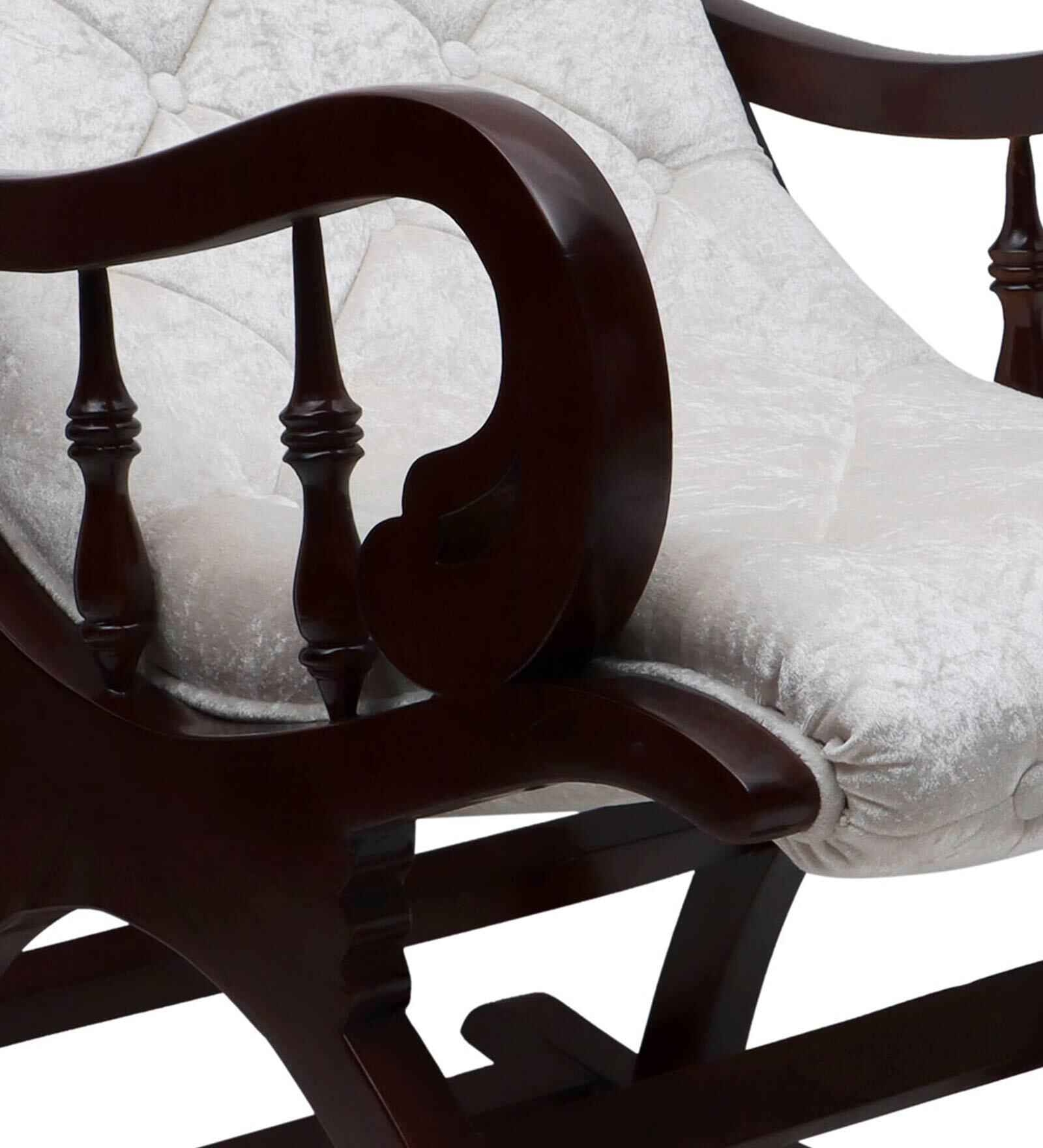 Trance Solid Wood Rocking Chair In Green Suede - Luxe Maple