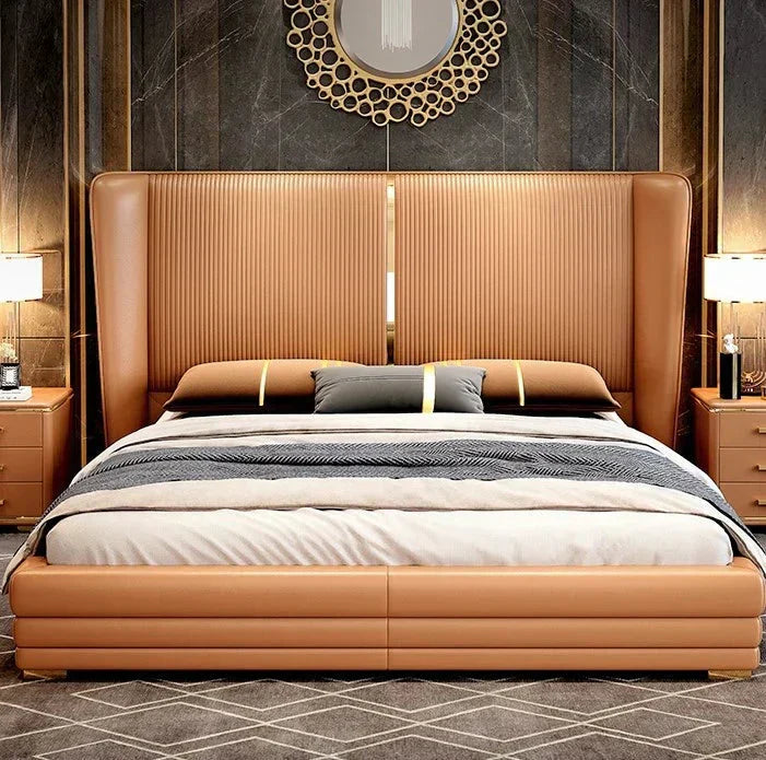 Vitara Luxury Upholstered Bed in Leatherette | Designer Bed - Luxe Maple