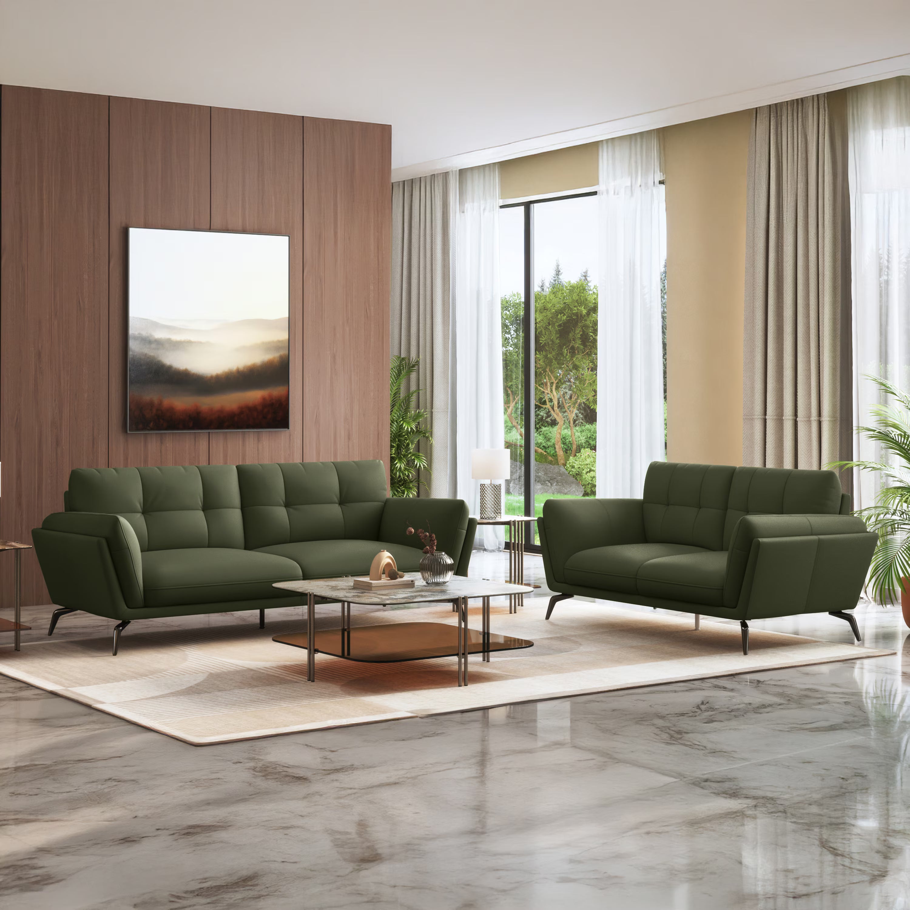 Volly Leatherette Sofa Set - Luxe Maple - Luxe Maple